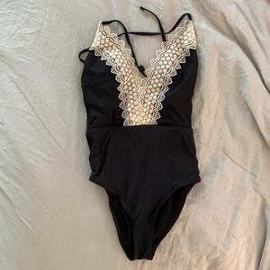 Black and cream one-piece